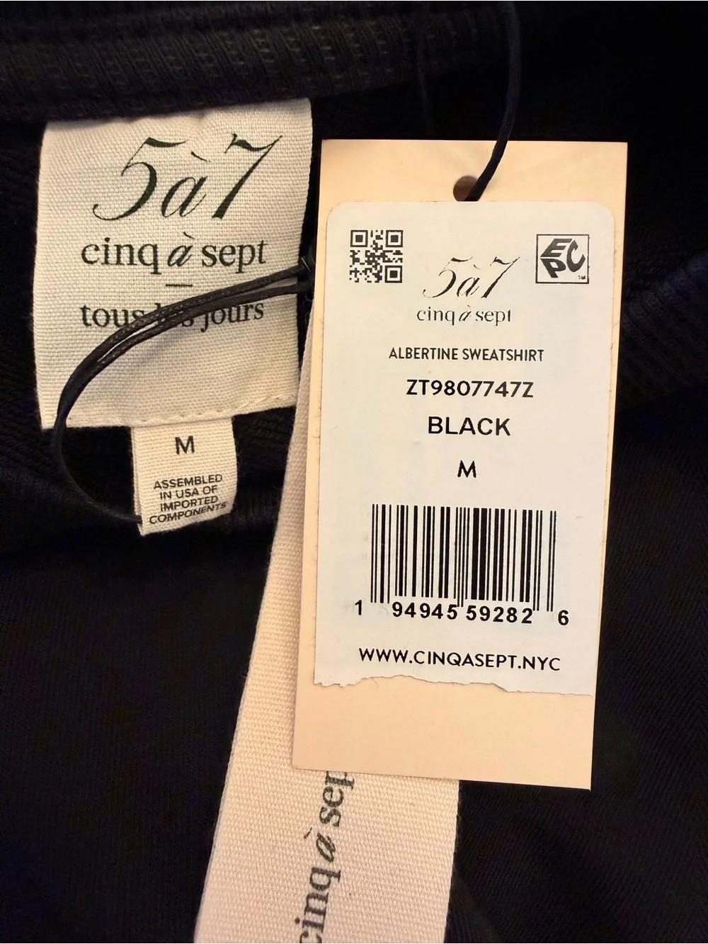 Cinq a Sept Albertine Black Sweatshirt with feather hem detail Size Medium - Picture 7 of 7